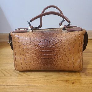 Luxurious Brown Faux Crocodile-Embossed Leather Handbag